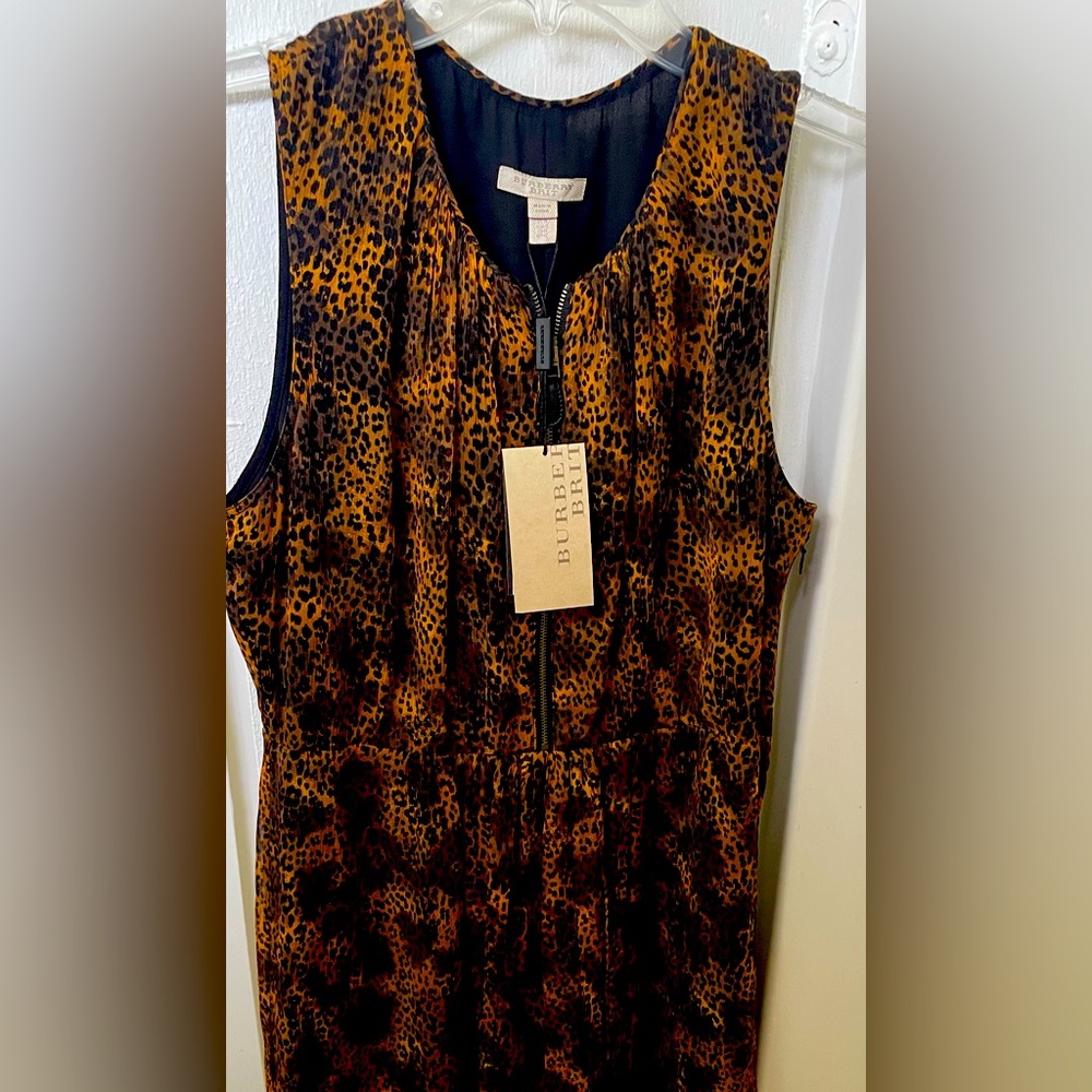 Burberry Brit leopard print silk front zip designer dress NWT